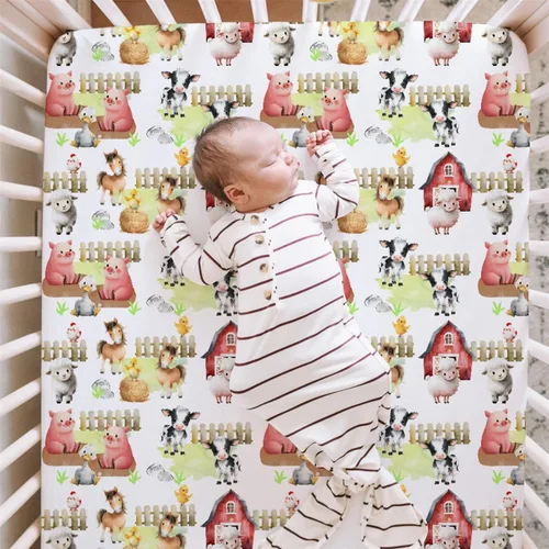 Miniatura 5 de HawSkgFub Farm Animal Life Barn - Sábana bajera estándar para cuna para bebé, niño y niña, funda de colchón neutra de vaca, caballo, cerdo, oveja
