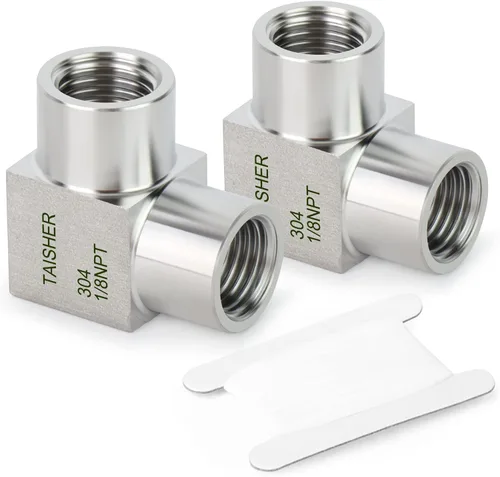 TAISHER 2 piezas de acero inoxidable 304 cuadrado codo Barstock Street de 90 grados, tubo hembra NPT de 1/8 pulgadas a tubo hembra NPT de 1/8