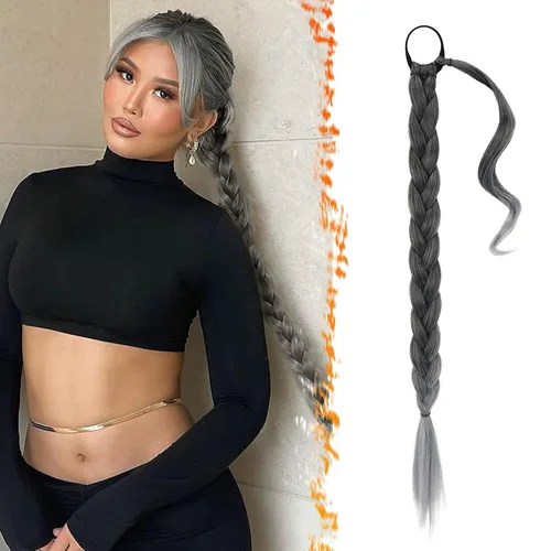 Miniatura 28 de Barsdar Extensión de 26 Pulgadas de Cola de Caballo Trenzada Larga con Banda Elástica - Extensiones de Cabello en Cola de Caballo Recta y Elegante