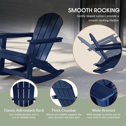 Miniatura 3 de WestinTrends Malibu - Juego de 3 sillas mecedoras Adirondack de polietileno para exteriores y patio con mesa auxiliar (2 plazas), color azul marino