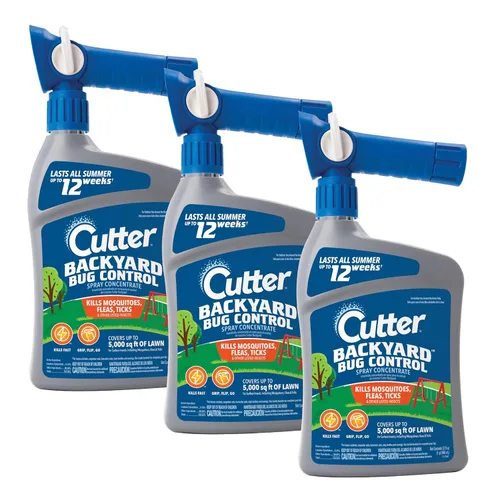 Cutter Concentrado en aerosol para control de insectos en el patio trasero (paquete de 3), mata mosquitos, pulgas y hormigas listadas, 32 fl oz