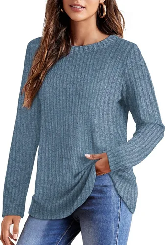 Miniatura 3 de OFEEFAN - Blusas de manga larga para mujer, blusas estilo túnica ligeras de cuello redondo e informales