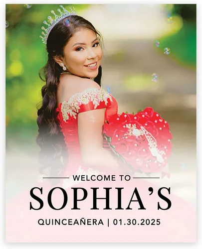 Miniatura 14 de Andaz Press Letrero de bienvenida de quinceañera grande personalizado, Art Deco Bienvenidos de 16 x 20 pulgadas, lienzo premontado para fotos