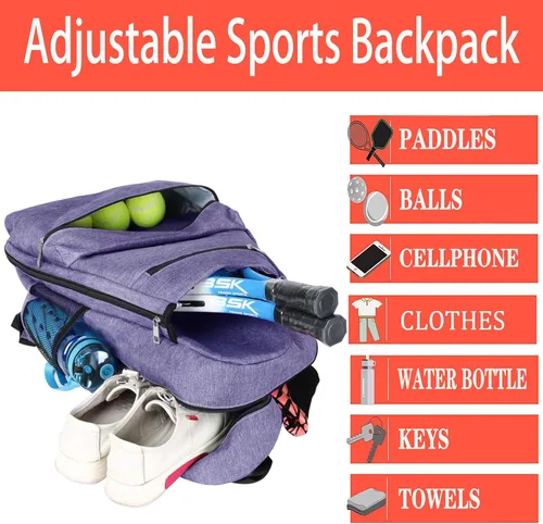 Miniatura 5 de ACOSEN Bolsa de Tenis Mochila de Tenis - Bolsas de Tenis Grandes para Mujeres y Hombres para Sostener Raqueta de Tenis, Palas de Pickleball, Raqueta