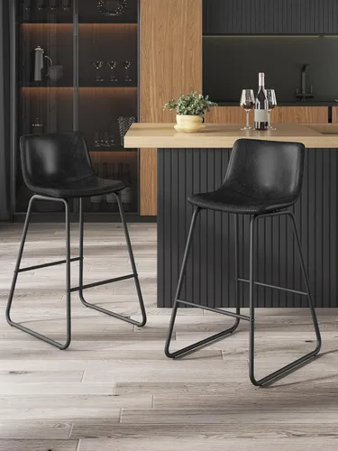 Miniatura 23 de Bar Stools Set of 2, 26 Inches Counter Height Bar Stools with Back, Modern Faux Leather Barstools with Metal Legs and Footrest, Bar Chairs for