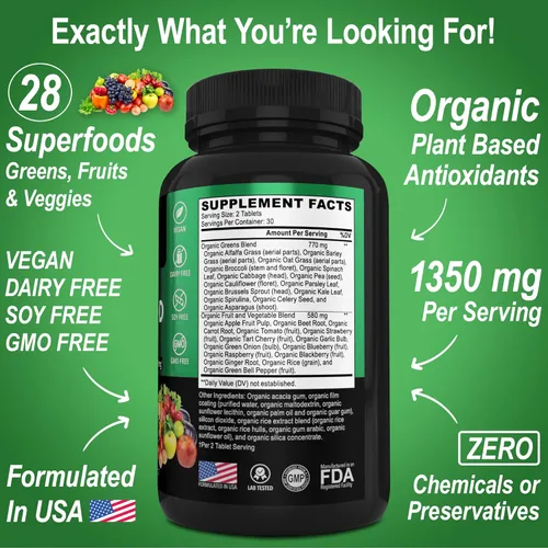 Miniatura 5 de Adrenal Support & Organic Superfood Greens & Fruit Supplements – Daily Energy Super Food Suplemento de frutas y verduras tabletas más alimentos