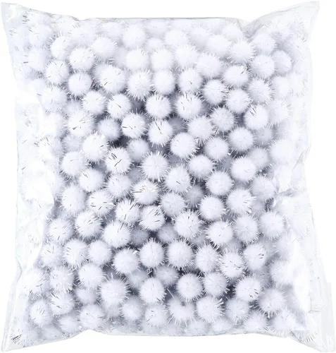 Miniatura 7 de HESTYA 500 Piezas Pompones de Navidad Brillantes de 0.5 Pulgadas Pompones Esponjosos Deslumbrantes Bolas de Pompones Pequeños de Fieltro con Blanco