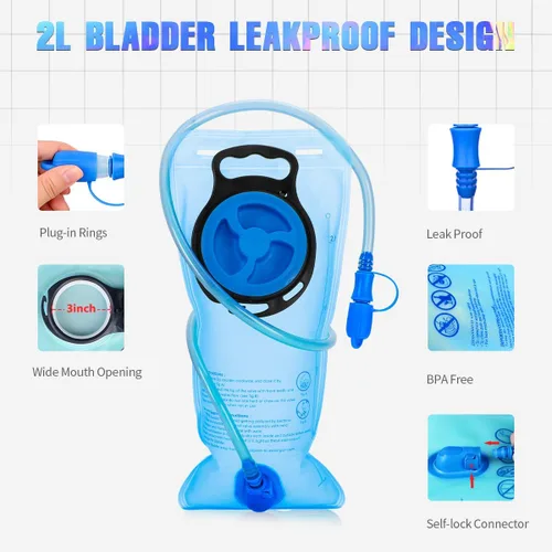 Miniatura 7 de Mochila de hidratación, paquete de hidratación para festivales y raves, mochila de agua con bolsa de hidratación de 2L, mochila de hidratación