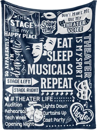 Huglanket Manta de Regalo de Teatro Throw - Regalo para Amantes del Teatro de Broadway Niñas Niños Mujeres - Comer Dormir Musicales Repetir - 40" x