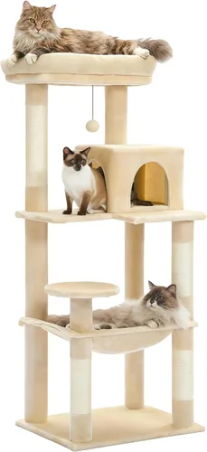 Miniatura 26 de MUTTROS Árbol para gatos de interior, torre para gatos de varios niveles de 44.5 pulgadas con hamaca grande de marco de metal, condominio para gatos