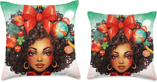 Miniatura 3 de Black women Christmas ornament melanin curly hair Melanin Christmas Queen Xmas Black Girl Magic Ornament - Almohada de 16 x 16 pulgadas, multicolor