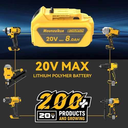 Miniatura 7 de Paquete de 2 baterías de litio de 8000 mAh de repuesto para Dewalt de 20 V compatibles con batería MAX de 20 voltios XR DCB200 DCB201 DCB203 DCB204
