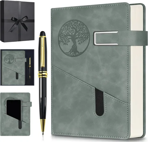 Miniatura 11 de Cuaderno Diario Rayado para Hombres y Mujeres, Cuaderno de 365 Páginas Numeradas con Rayado Universitario, Diario de Cuero de Tapa Dura con Negro