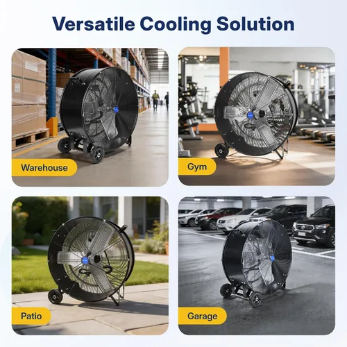 Miniatura 6 de NORTHSKY Ventilador de tambor industrial de alta velocidad de 13000CFM, ventilador de granero de piso de barril resistente, 2 velocidades, motor