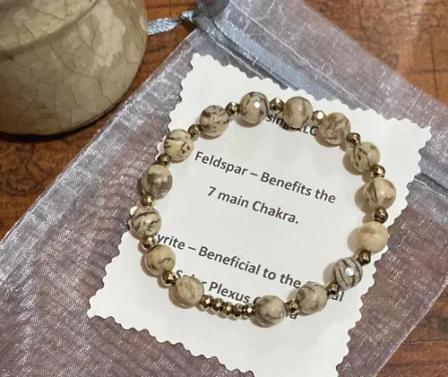 Miniatura 7 de Natural Feldspar and Pyrite Gemstone Crystal Bracelet