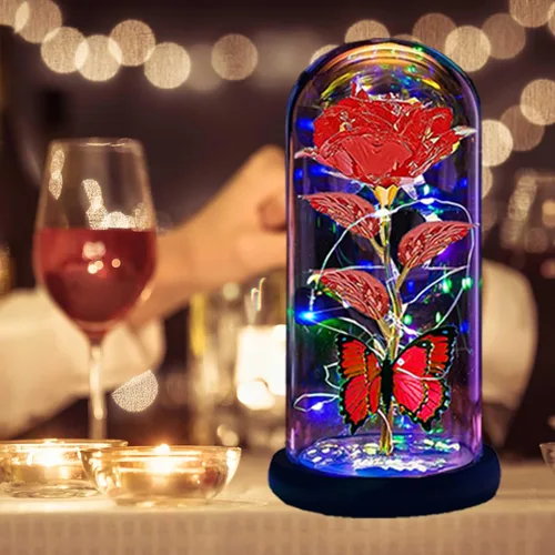 Miniatura 9 de Flores para el Día de la Madre, regalos para mamá, esposa, ella, mujer, rosa iluminada en una cúpula de cristal, rosa para el día de la madre, Rojo