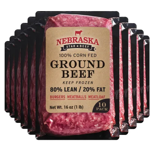 Nebraska Star Beef - Carne molida Angus (10 paquetes de 1 lb) - Prestige, carne molida, hamburguesa congelada, empanadas de hamburguesa, hamburguesa