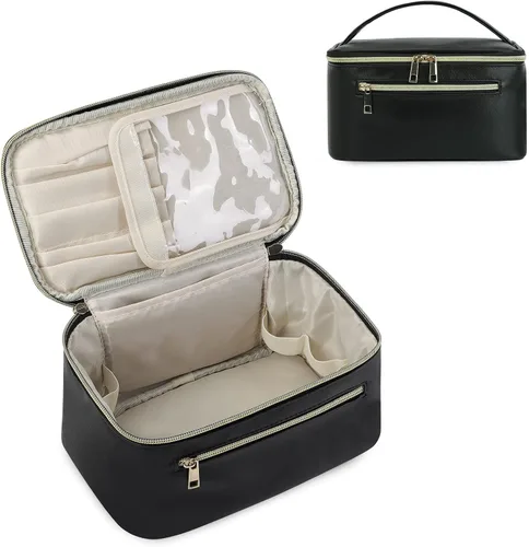 Miniatura 21 de Wandering Nature Bolsa de Maquillaje, Organizador de Maquillaje de Viaje, Estuche de Brochas Cosméticas para Mujeres en Cuero Vegano Ecológico, M