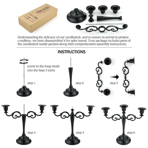 Miniatura 5 de Candelabro de 3 brazos de metal – Portavelas para candelabros para eventos formales, bodas, iglesia, decoración festiva, Halloween – Soporte Cobre