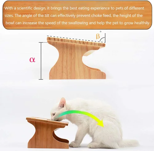 Miniatura 5 de Cuencos para gatos con soporte de madera elevado, cuencos elevados para mascotas con soporte oblicuo para gatos, perros, gatitos y cachorros