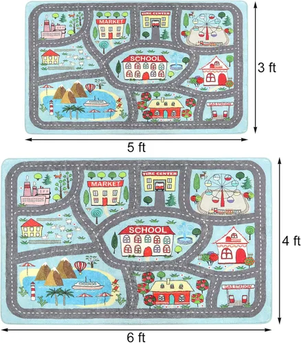 Miniatura 2 de Alfombra extragrande para sala de juegos para niños, 4 x 6 pies, alfombra educativa azul de juegos para niños, para aprender y divertirse