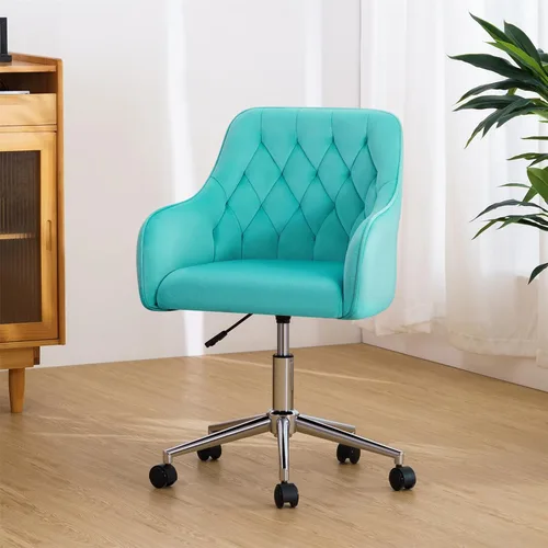 Miniatura 10 de HOFFREE Silla de oficina de terciopelo, bonita silla de tocador con ruedas para dormitorio, silla tapizada para oficina en casa (beige)
