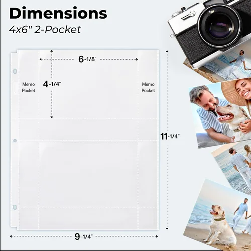 Miniatura 2 de Dunwell - Recambios para fundas de fotos, 3 anillas, bolsillos transparentes para fotos con ranuras para notas, capacidad para fotos de 4 x 6