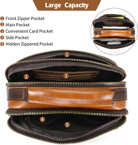 Miniatura 5 de Bolso de mensajero para hombre, bolso de cuero de grano completo para hombre, bolsos de hombro, bolsa cruzada para trabajo y negocios