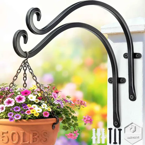 Miniatura 17 de Lifyzoon Soporte para plantas colgantes de alta resistencia: capacidad de peso de 50 libras, ganchos de metal negro para exteriores, ganchos