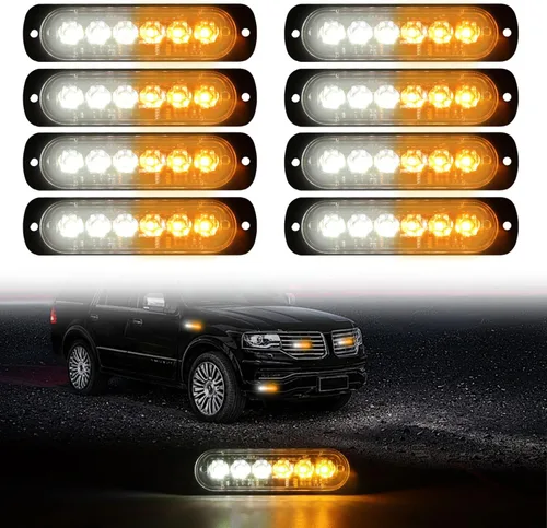 DIBMS Luces LED de emergencia estroboscópicas, 8X ámbar blanco 6 LED de advertencia intermitente de emergencia luz de precaución construcción luz de