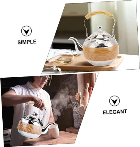 Miniatura 2 de GANAZONO Tetera de acero inoxidable con capacidad para tetera con mango ergonómico, diseño para sala de té, elegante accesorio de cocina funcional