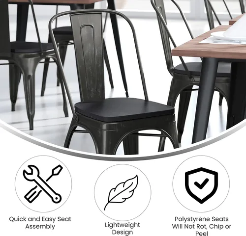 Miniatura 5 de BizChair Silla apilable comercial para interiores y exteriores con asiento de poliestireno, marco de metal dorado envejecido, asiento de poliresina