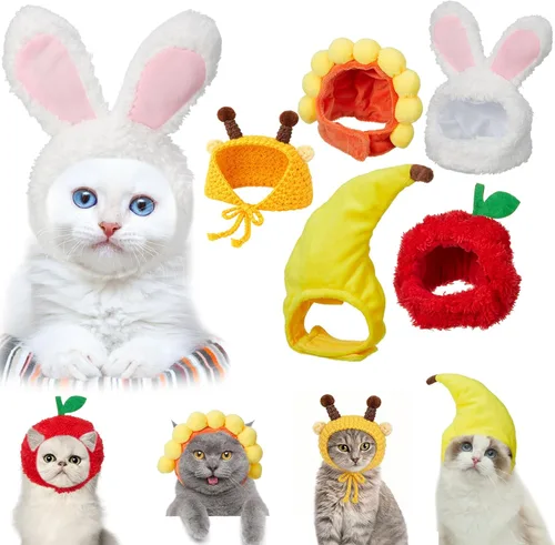 Weewooday 5 sombreros de gato, disfraz de conejo con orejas, perros pequeños, gatito, cachorro, fiesta de Pascua, accesorio para la cabeza (estilo