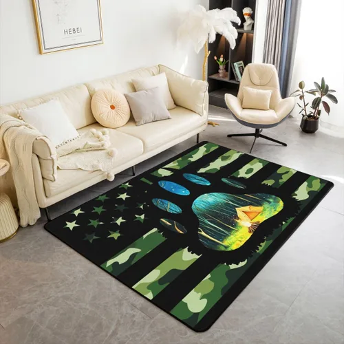 Erosebridal American Flag Area Rugs 3x5 for Bedside Kitchen Army Green Camo Washable Rug Bear Claw Hunting Theme Decorative Accent Rug Camoflage