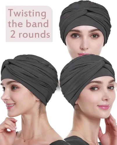 Miniatura 3 de Alnorm Gorro de quimioterapia, sombrero de viscosa de bambú para mujer, turbante para la cabeza para mujer