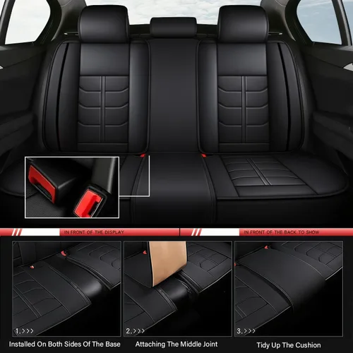 Miniatura 4 de URINOVET Funda de asiento de coche para Nissan Pathfinder 2000-2023, funda de asiento delantero y trasero de 5 plazas, fundas de asiento de cuero
