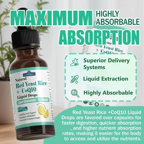 Miniatura 7 de Arroz de levadura roja liposomal con gotas líquidas Coq10, 5 en 1 extra fuerte 1200 mg de colesterol y apoyo cardíaco con ácido alfa lipoico