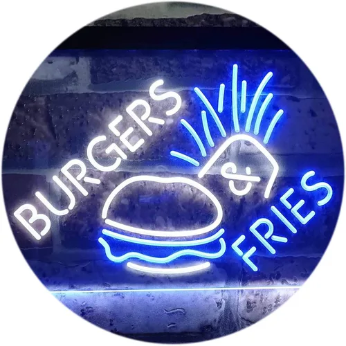 Miniatura 16 de ADVPRO Burgers & Fries Fast Food Open Shop - Letrero de neón LED de doble color, azul y rojo, 16 x 12 pulgadas, st6s43-i3192-br