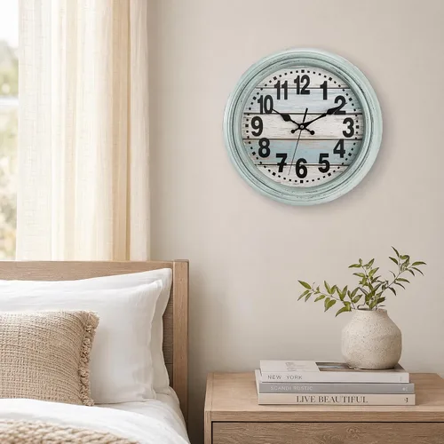 Miniatura 9 de ZENFUN Reloj de pared rústico de 12 pulgadas, reloj de pared silencioso sin tictac, funciona con pilas, decoración de pared de estilo rústico