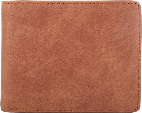 Miniatura 42 de HIMI - Cartera elegante de cuero auténtico para hombre, con bloqueo de interferencia de radiofrecuencia (RFID), con 2 ventanas para identificación