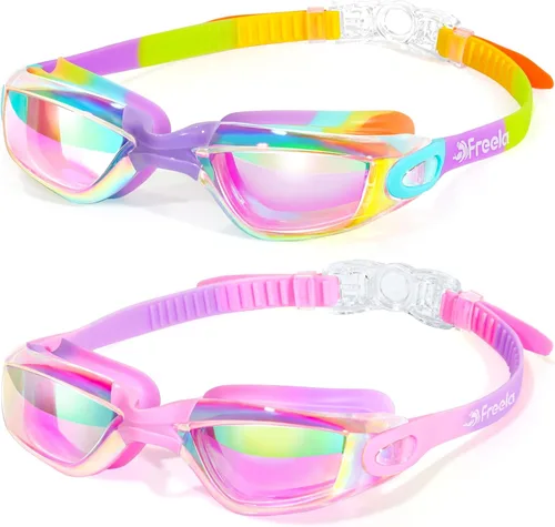 Miniatura 7 de Freela Gafas de natación para niños, paquete de 2 gafas de natación para niños de 3 a 14 años, gafas de natación para niños y niñas, antivaho