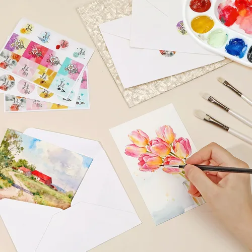 Miniatura 4 de 36 juegos de tarjetas planas de acuarela con sobres y sellos, 4 x 6 pulgadas, algodón puro de 10.58 oz/m², papel prensado en frío sin ácidos