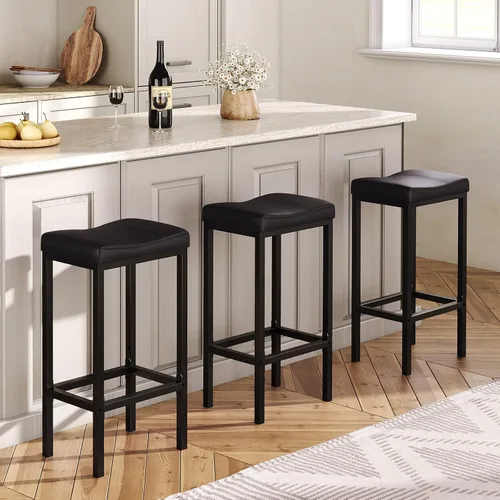 Miniatura 4 de HOOBRO Taburetes de bar, juego de 2 sillas de bar, taburetes de altura de mostrador, taburetes de sillín con superficie curva, 24.8 pulgadas