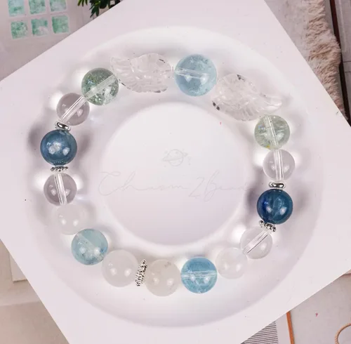 Miniatura 91 de Precious Gemstone Natural Crystal Healing Bracelet, Rutilated Quartz, Moonstone, Quartz Handmade Original Design Bracelet