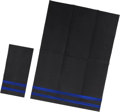 Miniatura 6 de Servilletas desechables de color azul oscuro brillante sobre negro, se siente como lino, papel suave de pulpa esponjosa, paquete de 50, 8.5 x 4