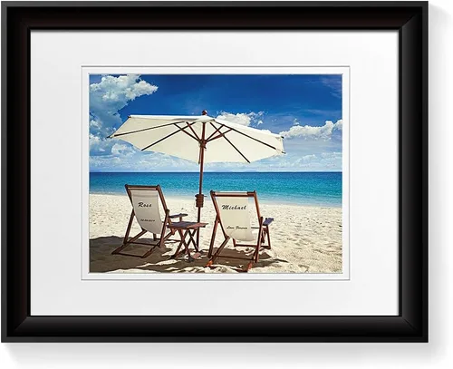 Miniatura 243 de Arte enmarcado de vacaciones con nombres de pareja en sillas de cubierta, regalo de amor perfecto para aniversario, boda. Con diferentes estilos