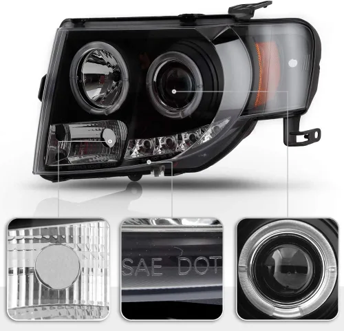 Miniatura 4 de ACANII - Para Ford Escape 2008-2012 LED Halo Black Housing Proyector Faros Faros Delanteros, Lado del Conductor y del Pasajero