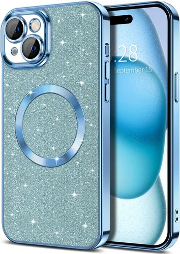 Miniatura 79 de Hython Funda para iPhone 13 Pro Max con purpurina, fundas magnéticas transparentes para teléfono con protector de lente de cámara