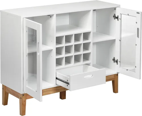 Miniatura 9 de Giantex Aparador de buffet, servidor de cocina de madera, armario de almacenamiento, estante para vino, 2 gabinetes, cajón y estante abierto