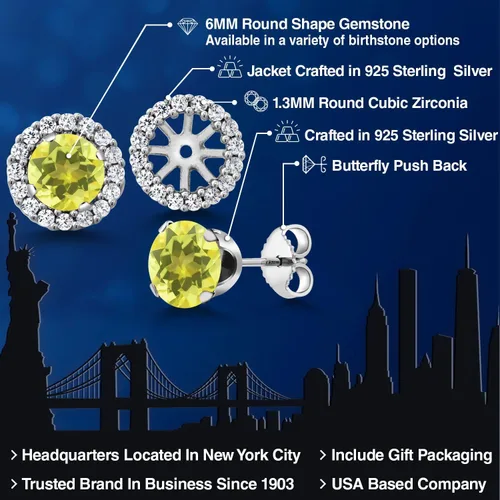 Miniatura 99 de Gem Stone King Aretes redondos de plata de ley 925 de 0.236 in con piedra natal extraíble para mujer